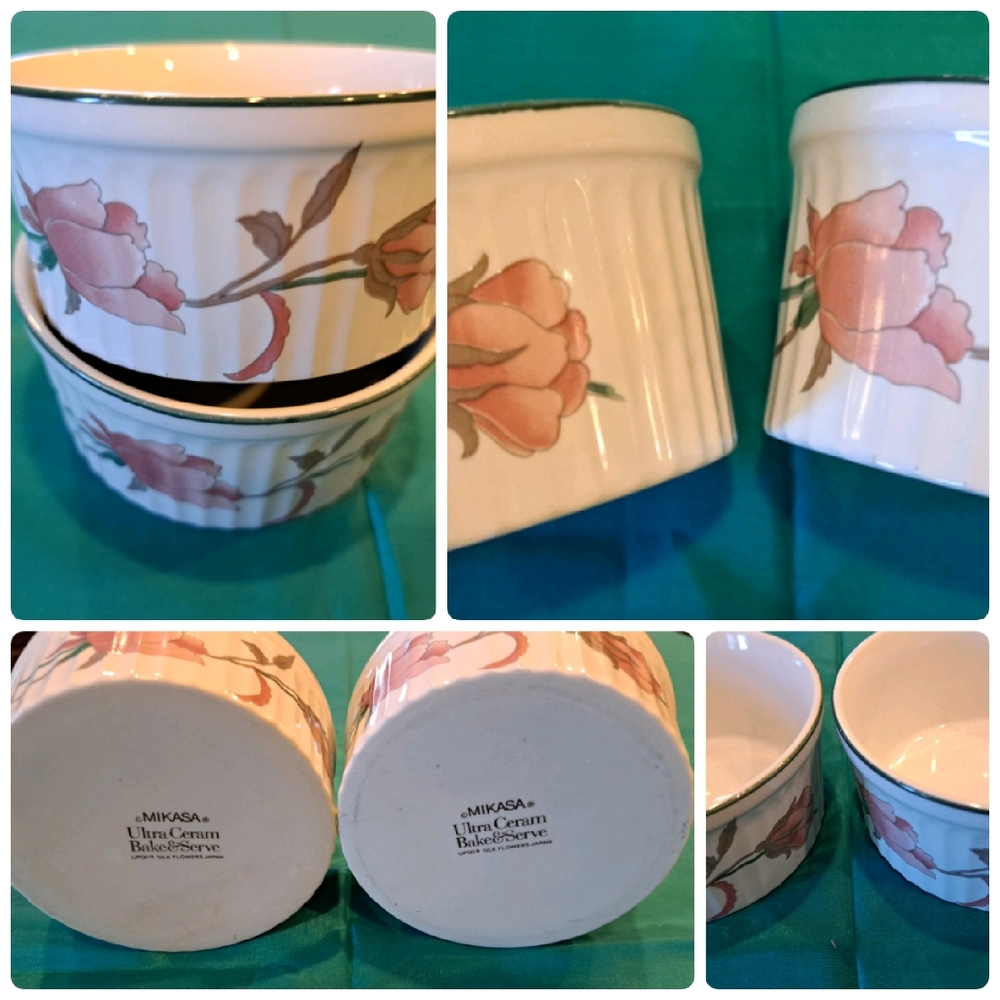 2 Mikasa, Ultra Ceram Bake & Serve UPOO9 Silk Flowers Japan" Dishes with lids